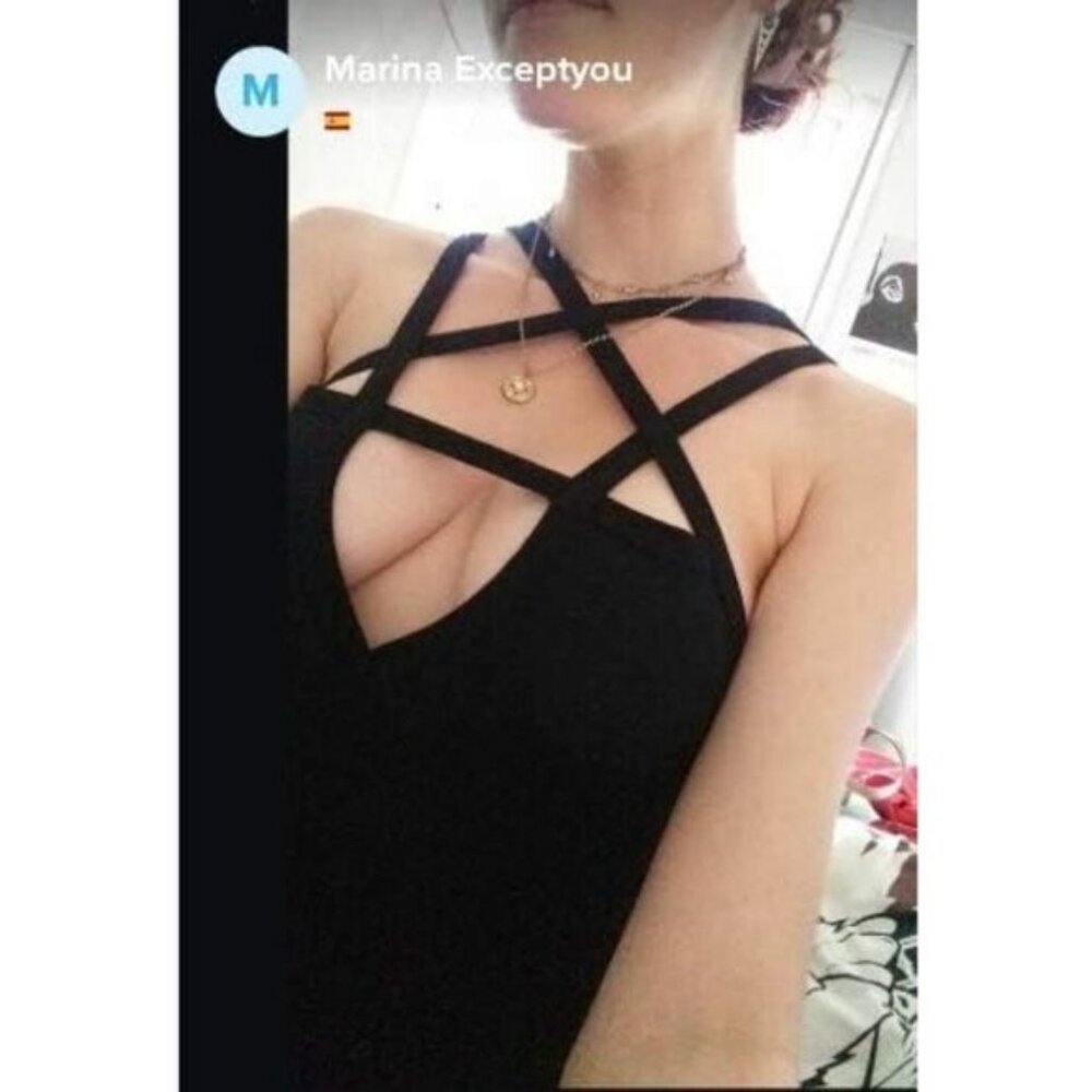 ⚡Women Black Hollow Out Low Chest Pentagram Bodysuit Gothic Dark Street Jumpsuit - Picture 2 of 9